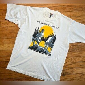 Vintage Funny Fishing Graphic Tee Size Large